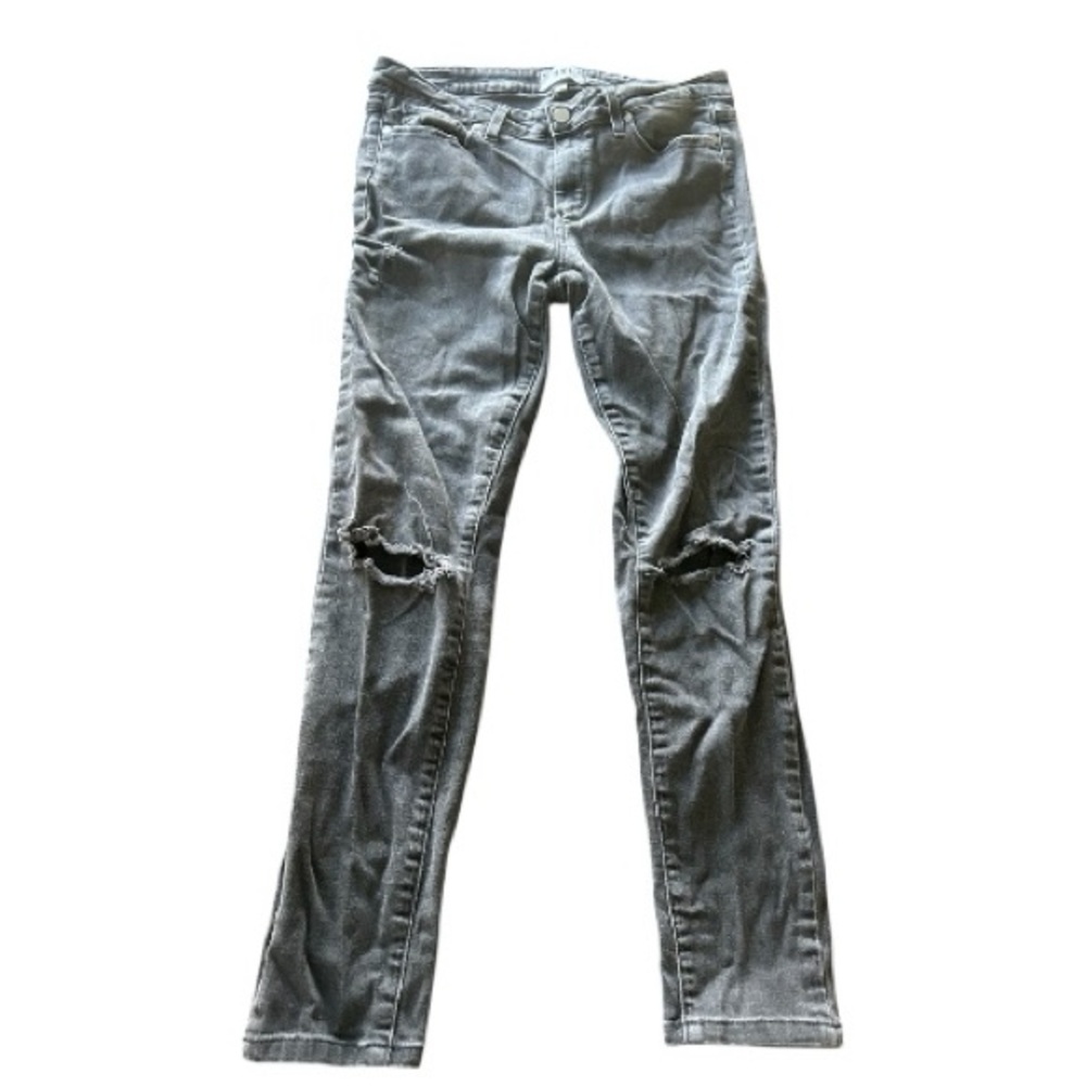 Paige Verdugo ultra skinny black jeans distressed holes at knees